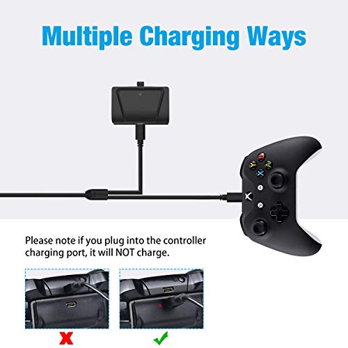 Paquete de baterías Xbox One, 2 x 1200 mAh Xbox One con cable micro USB de 4 pies e indicador de carga LED para mando inalámbrico Xbox One/S/X/Elite