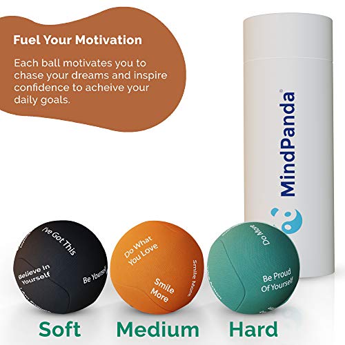 Paquete de bolas antiestrés MindPanda 3X | Tri-Density para terapia de ejercicio manual - Fragancia para un enfoque adicional - Afirmaciones motivacionales (Dark - Motivational Stress Balls)