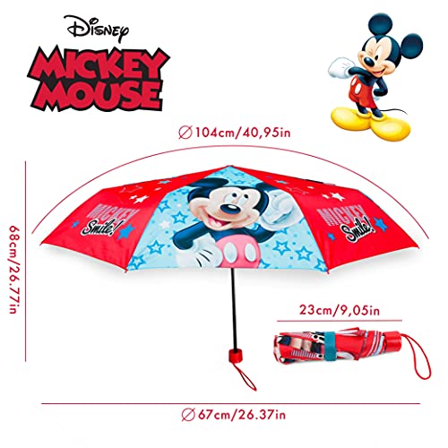 Paraguas Plegable Infantil de Mickey Mouse - BONNYCO | Paraguas Antiviento para Niños con Estructura Reforzada | Paraguas Infantiles para Bolso, Mochila o Viaje | Regalos Originales Disney para Niños