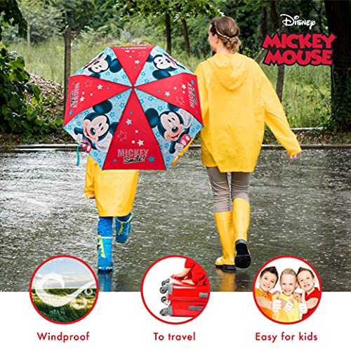 Paraguas Plegable Infantil de Mickey Mouse - BONNYCO | Paraguas Antiviento para Niños con Estructura Reforzada | Paraguas Infantiles para Bolso, Mochila o Viaje | Regalos Originales Disney para Niños