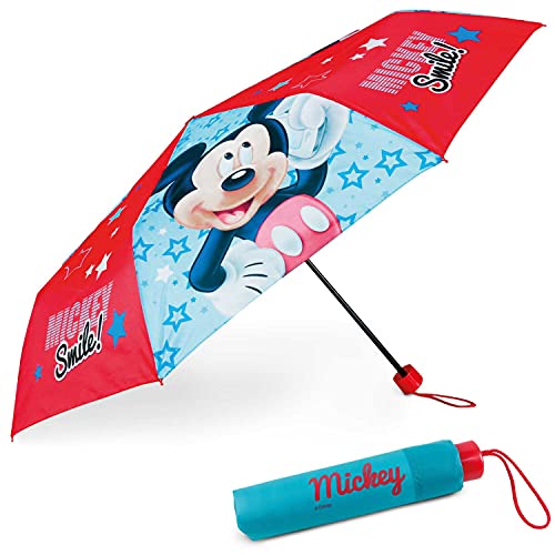 Paraguas Plegable Infantil de Mickey Mouse - BONNYCO | Paraguas Antiviento para Niños con Estructura Reforzada | Paraguas Infantiles para Bolso, Mochila o Viaje | Regalos Originales Disney para Niños