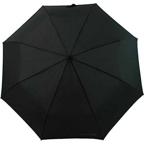 Paraguas plegable para hombre PIERRE CARDA, apertura y cierre automáticos, mango de madera, color negro