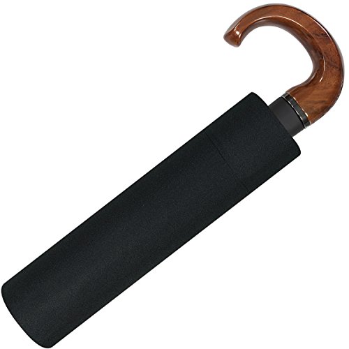 Paraguas plegable para hombre PIERRE CARDA, apertura y cierre automáticos, mango de madera, color negro