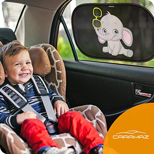 Parasol coche infantil con protección UV - autoadhesivo, para proteger del sol a bebés y mascotas (2 unidades), parasol coche bebé con elefante