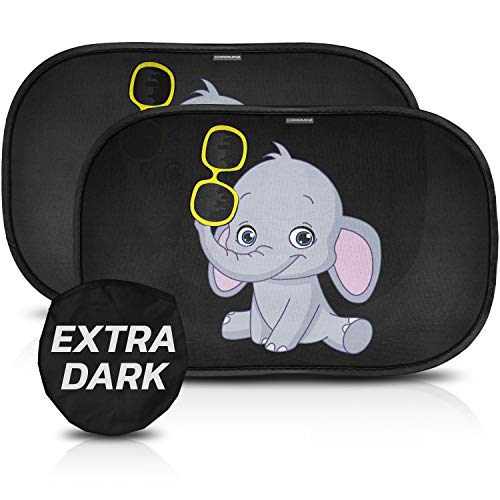 Parasol coche infantil con protección UV - autoadhesivo, para proteger del sol a bebés y mascotas (2 unidades), parasol coche bebé con elefante