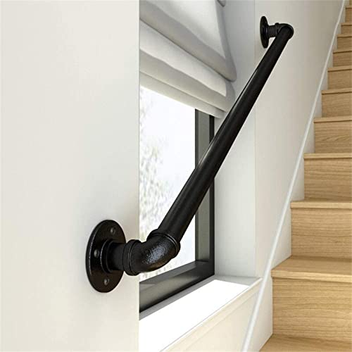 Pasamanos para escaleras - 30cm-600cm - Barandilla De Escalera De Viento Industrial De Bronce Vintage,barandilla de riel de Mano montada en la Pared para Interiores y Exteriores(Color:Black,Size:30CM)