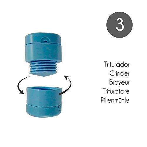 Pastillero, Cortador o divisor, triturador de comprimidos, medicamentos, pastillas, con contenedor, Celeste y blanco, Mobiclinic