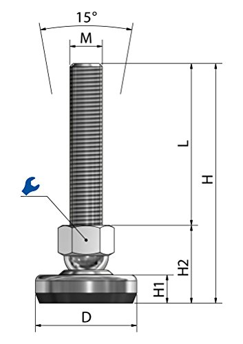 Patas para máquina SFE 50, juego de 4, diámetro de 50 mm, acero inoxidable, tamaños de rosca M8-M30 (M10 x 100)