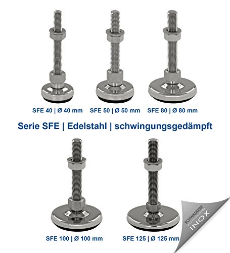 Patas para máquina SFE 50, juego de 4, diámetro de 50 mm, acero inoxidable, tamaños de rosca M8-M30 (M10 x 100)