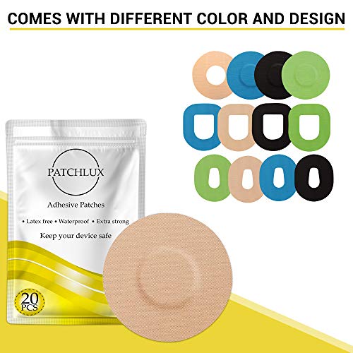 Patchlux - Parches adhesivos impermeables para protección de sensor CGM | Compatible con Freestyle Libre, Medtronic Guardian, Enlite | Color Beige | Sin agujeros | 20 piezas CGM tiritas