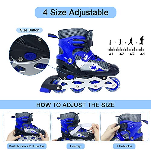 Patines en Línea para Niños con Ruedas Iluminadas Inline Skates Tamaño Ajustables Rollerblade de Malla Transpirable para Infantiles y Adolescentes
