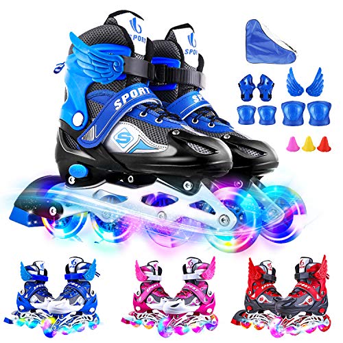 Patines en Línea para Niños con Ruedas Iluminadas Inline Skates Tamaño Ajustables Rollerblade de Malla Transpirable para Infantiles y Adolescentes