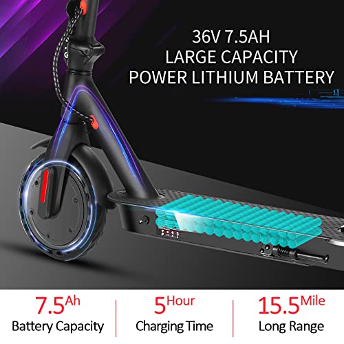 Patinete Electrico para Adulto,Conduce hasta 25km,hasta 25km/h,36V 7.5Ah Batería Electric Scooter,Plegable Aleación de Aluminio Scooters Eléctrico con Faro,Luces Traseras,Campanas y Freno de Disco