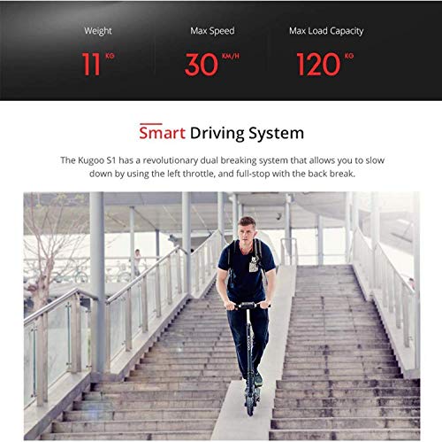 Patinete Eléctrico para Adultos, KUGOO S1 Scooter Electric Plegable Velocidad Máx 30 km/h, 350 Vatios, Batería 7.5Ah, Altura del Manillar Ajustable, Pantalla LCD, Impermeable IP54 (Negro)