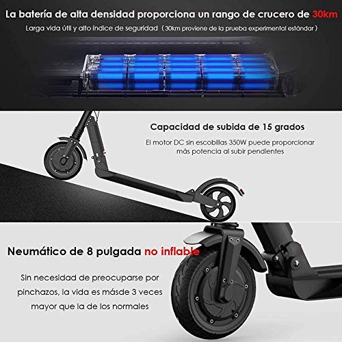 Patinete Eléctrico para Adultos, KUGOO S1 Scooter Electric Plegable Velocidad Máx 30 km/h, 350 Vatios, Batería 7.5Ah, Altura del Manillar Ajustable, Pantalla LCD, Impermeable IP54 (Negro)