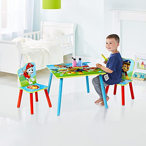 Paw Patrol Conjunto Infantil de Mesa y Dos Sillas, Madera, Multicolor, 63x63x52.5 cm
