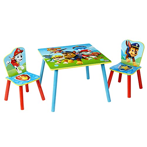 Paw Patrol Conjunto Infantil de Mesa y Dos Sillas, Madera, Multicolor, 63x63x52.5 cm