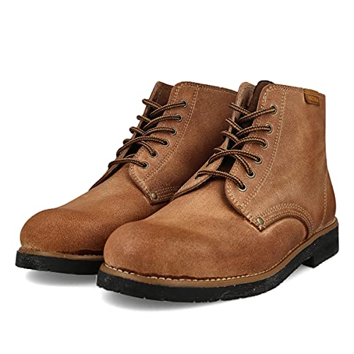 PAYMA - Botas Rústicas Hombre de Piel tipo Chukka. Zapato Botín Safari Pisamierdas de Cuero Casual Trabajo, Campo y Jardinería. Cierre Cordones. Suela de Goma. Color: Bota Cuero, Talla: EU 40