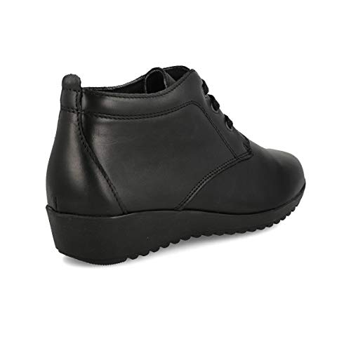 PAYMA - Botines de Piel Cómodos Flexibles de Mujer. Botin Casual de Cuña Baja. Botas de Cuero de Invierno. Cierre Cordones o Velcro. Piso de Goma. Color: Negro. Talla 38