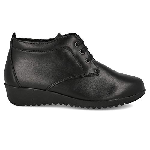 PAYMA - Botines de Piel Cómodos Flexibles de Mujer. Botin Casual de Cuña Baja. Botas de Cuero de Invierno. Cierre Cordones o Velcro. Piso de Goma. Color: Negro. Talla 38