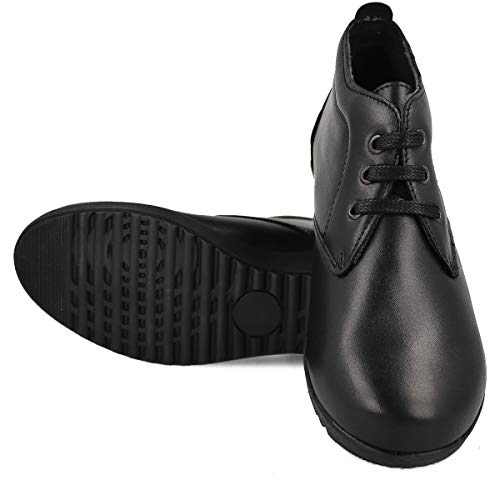 PAYMA - Botines de Piel Cómodos Flexibles de Mujer. Botin Casual de Cuña Baja. Botas de Cuero de Invierno. Cierre Cordones o Velcro. Piso de Goma. Color: Negro. Talla 38