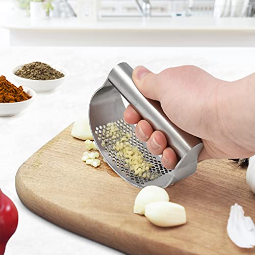 Pelador de ajos de acero inoxidable, prensa ajos manual grado alimenticio. Machacador de ajos para ajo, jengibre y más
