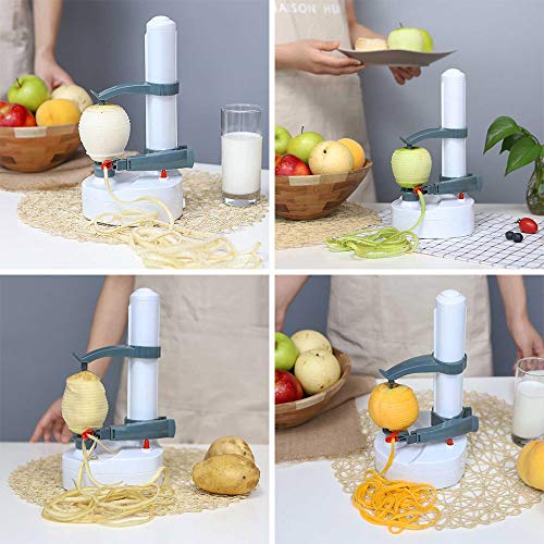 Pelador eléctrico rotato, pelador automático eléctrico multifuncional de acero inoxidable, pelador de frutas y verduras para manzanas y patatas, herramienta de pelado de cocina de acero (blanco)