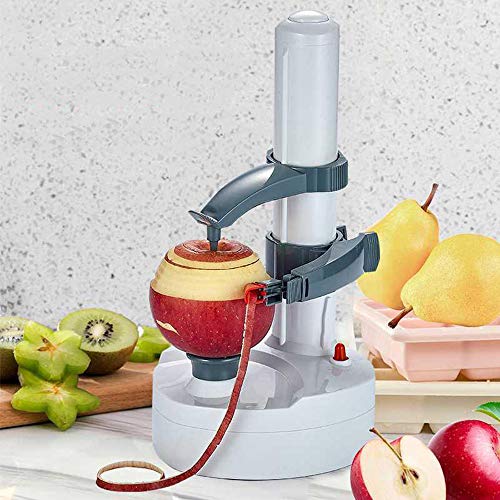 Pelador eléctrico rotato, pelador automático eléctrico multifuncional de acero inoxidable, pelador de frutas y verduras para manzanas y patatas, herramienta de pelado de cocina de acero (blanco)