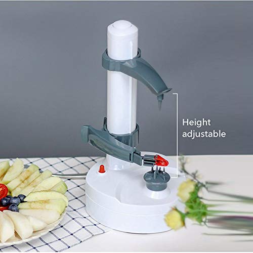 Pelador eléctrico rotato, pelador automático eléctrico multifuncional de acero inoxidable, pelador de frutas y verduras para manzanas y patatas, herramienta de pelado de cocina de acero (blanco)
