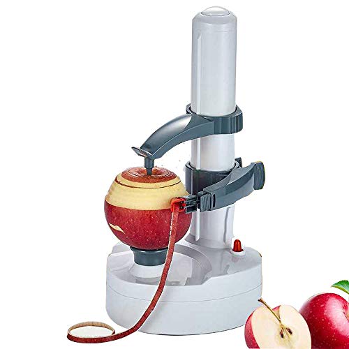 Pelador eléctrico rotato, pelador automático eléctrico multifuncional de acero inoxidable, pelador de frutas y verduras para manzanas y patatas, herramienta de pelado de cocina de acero (blanco)