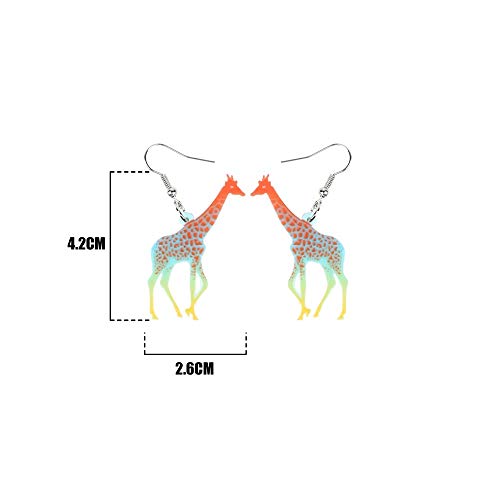 Pendientes de gota con diseño de jirafa con estampado de acrílico con detalle multicolor azul, naranja, verde y amarillo