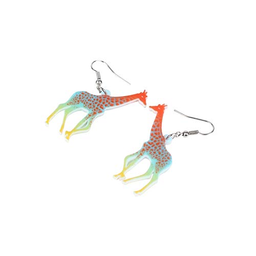 Pendientes de gota con diseño de jirafa con estampado de acrílico con detalle multicolor azul, naranja, verde y amarillo