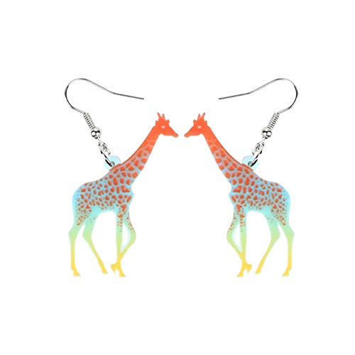 Pendientes de gota con diseño de jirafa con estampado de acrílico con detalle multicolor azul, naranja, verde y amarillo