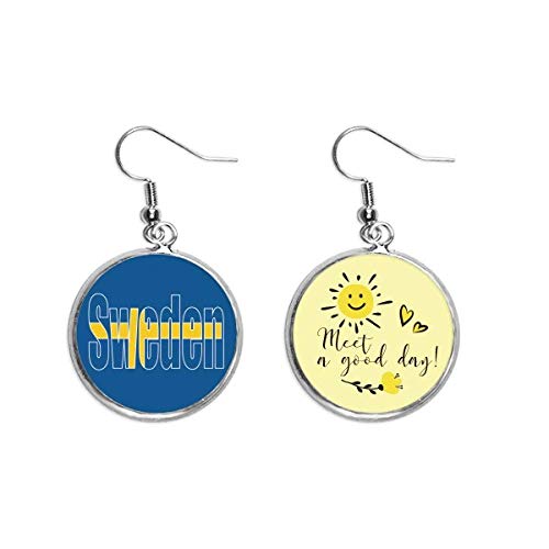 Pendientes de moda con nombre de la bandera de Suecia y nombre Art Decó