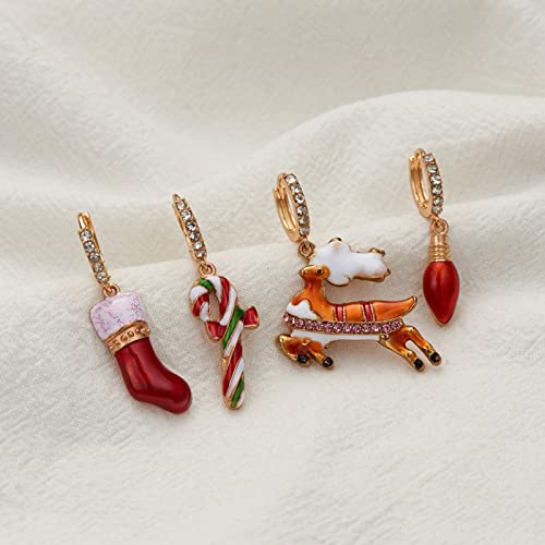 Pendientes para mujer, 1 par de pendientes de Navidad con diseño de copo de nieve para mujer, con diseño de muletas de dibujos animados para fiestas, talla única, Metal,