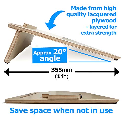 Pente d'écriture A3 ergonomique pour une meilleure posture d'écriture - de ZIELER® Easywriter. Finition en bois laqué de haute qualité avec un angle de 20 °. Conception compacte