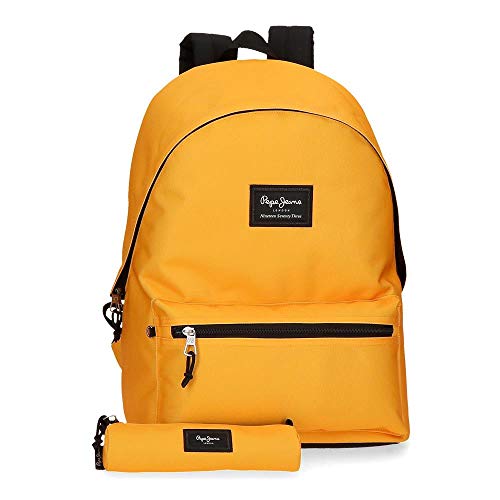 Pepe Jeans Mochila & Estuche Aris, Color Mostaza, 31x44x17.5 cm