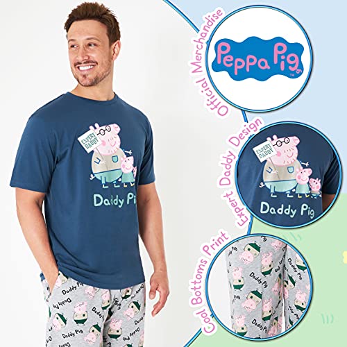 Peppa Pig Pijama Hombre Verano, Pijama Camiseta Manga Corta y Pantalon Pijama Hombre Largo M - 3XL, Regalo Dia del Padre (Azul Marino, L)