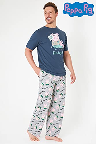 Peppa Pig Pijama Hombre Verano, Pijama Camiseta Manga Corta y Pantalon Pijama Hombre Largo M - 3XL, Regalo Dia del Padre (Azul Marino, L)