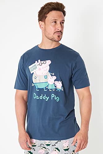 Peppa Pig Pijama Hombre Verano, Pijama Camiseta Manga Corta y Pantalon Pijama Hombre Largo M - 3XL, Regalo Dia del Padre (Azul Marino, L)