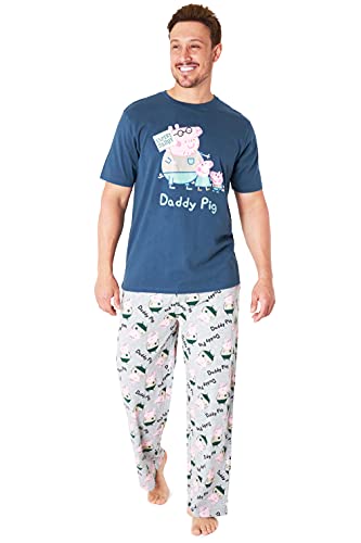 Peppa Pig Pijama Hombre Verano, Pijama Camiseta Manga Corta y Pantalon Pijama Hombre Largo M - 3XL, Regalo Dia del Padre (Azul Marino, L)