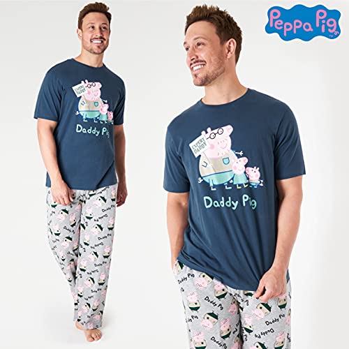 Peppa Pig Pijama Hombre Verano, Pijama Camiseta Manga Corta y Pantalon Pijama Hombre Largo M - 3XL, Regalo Dia del Padre (Azul Marino, L)