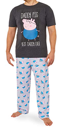 Peppa Pig Pijama Hombre Verano, Pijamas de 2 Piezas, Regalos para Hombre (Gris, M)