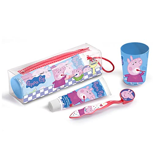 Peppa Pig Set Infantil De Higiene Dental Con Neceser, Pasta De Dientes 75ml, Cepillo Dental Con Capuchón Y Vaso 160 G, Negro, Estándar, Vanilla