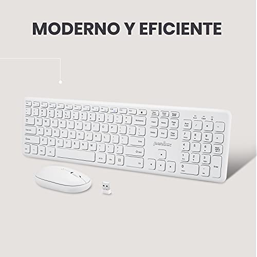 Perixx PERIDUO-610B Set de Teclado inalámbrico Full Size con Teclas de Tipo Chiclet y Ratón, Media Control, Clic Silencioso, y dpi Ajustable dpi, (Blanco)