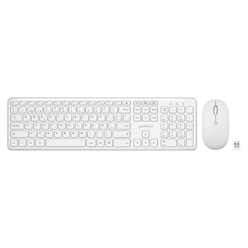 Perixx PERIDUO-610B Set de Teclado inalámbrico Full Size con Teclas de Tipo Chiclet y Ratón, Media Control, Clic Silencioso, y dpi Ajustable dpi, (Blanco)