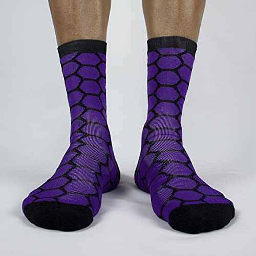 PERRO LOCO CLOTHES Calcetines compresivos de Running con Refuerzo en Puntera, prepuntera y talón. Edición Limitada. (Run OR Die Morado, 40-42)