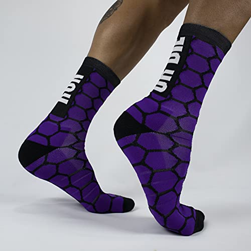 PERRO LOCO CLOTHES Calcetines compresivos de Running con Refuerzo en Puntera, prepuntera y talón. Edición Limitada. (Run OR Die Morado, 40-42)