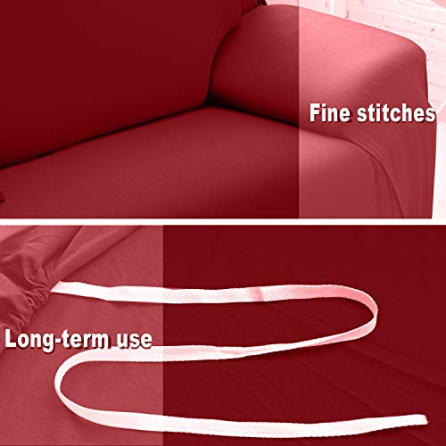 PETCUTE Fundas de sofá elasticas Protector de sofá Funda Elastica Chaise Longue Cubre Sofa Elastico Funda Sillon Vino Rojo 2 plazas