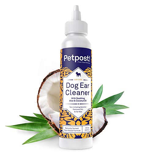 Petpost | Limpiador de Oídos de Perros – Solución de Aceite de Coco Natural – El Mejor Tratamiento para Garrapatas de Oído de Perro e Infecciones – Libre de Alcohol e Irritantes – 8 Oz.